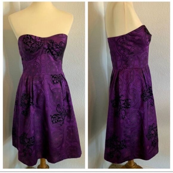 GUESS Purple & Black Strapless Dress Size 9 Brocade Homecoming - Picture 1 of 7